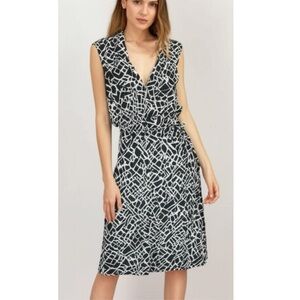 STUDIO ONE New York Women’s Large Geometric Dress Sleeveless V Neck Black White